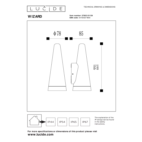 lafabryka.pl WIZARD - Kinkiet - LED Dim. - 1xGU10 - IP54 - Anthracite 27803/01/29 Lucide